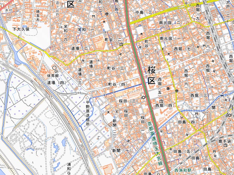 さいたま市桜区町谷4丁目周辺の地図（国土地理院HPより）