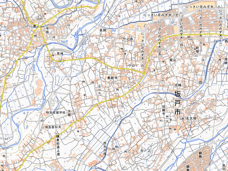 坂戸市善能寺周辺の地図（国土地理院HPより）