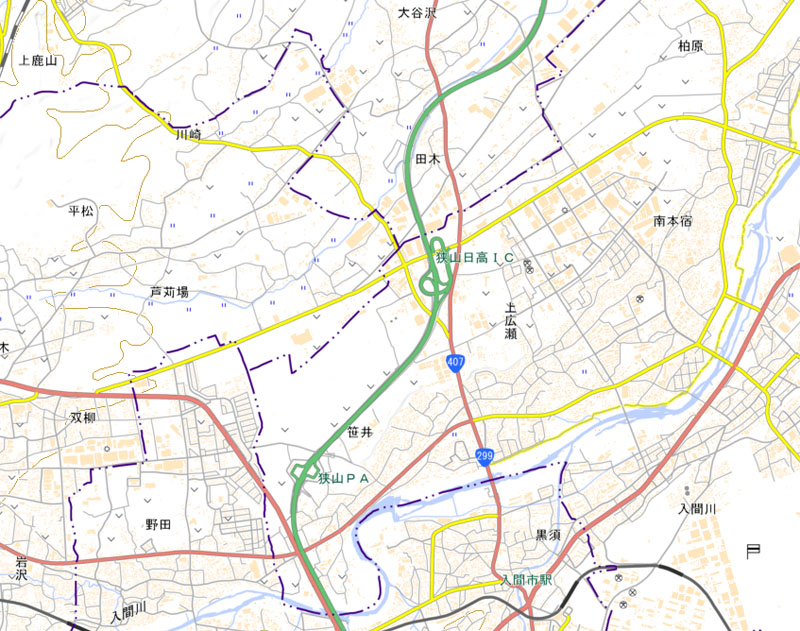 狭山日高ICの周辺（国土地理院HPより）