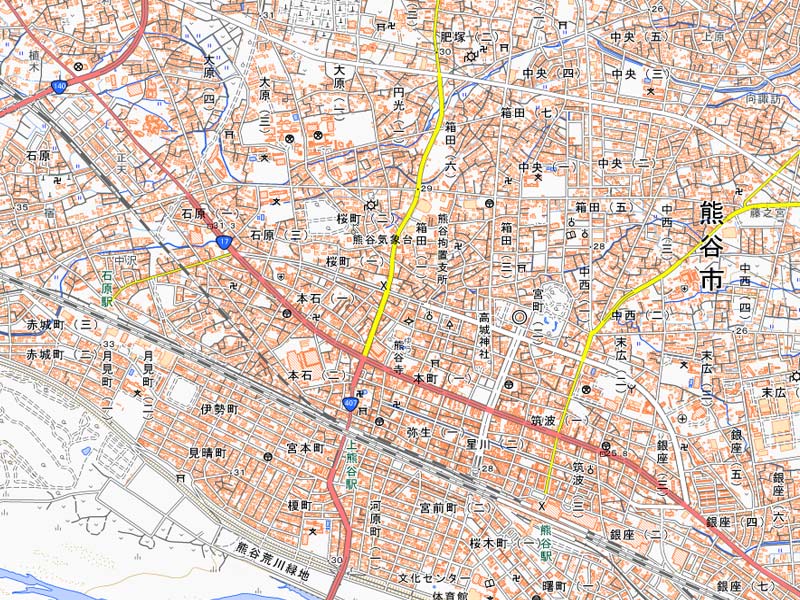 熊谷地方気象台付近の地図（国土地理院HPより）