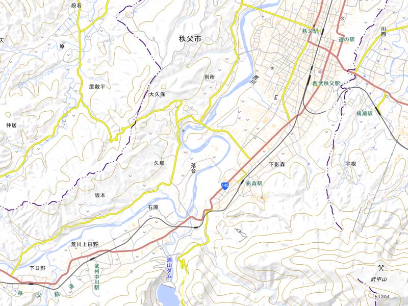 秩父市影森周辺の地図（国土地理院HPより）