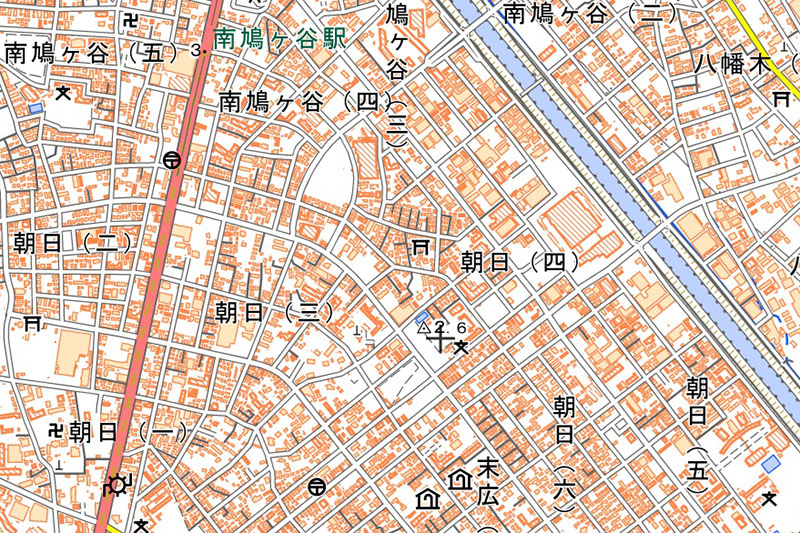 ベルクス川口朝日店の位置（地図の中央付近）＝国土地理院HPから
