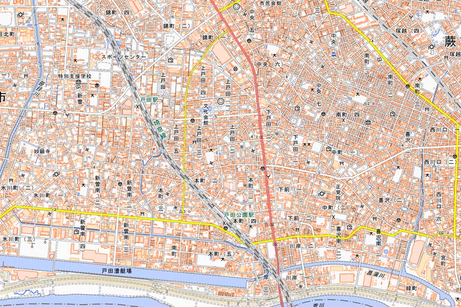 戸田市上戸田2丁目周辺の地図（国土地理院HPより）