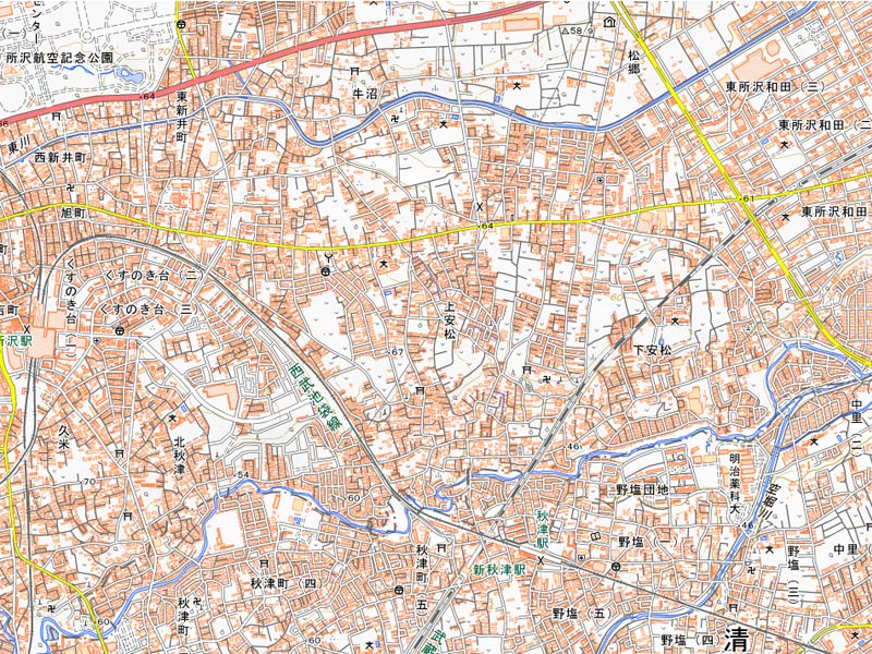 所沢市上安松周辺の地図（国土地理院HPより