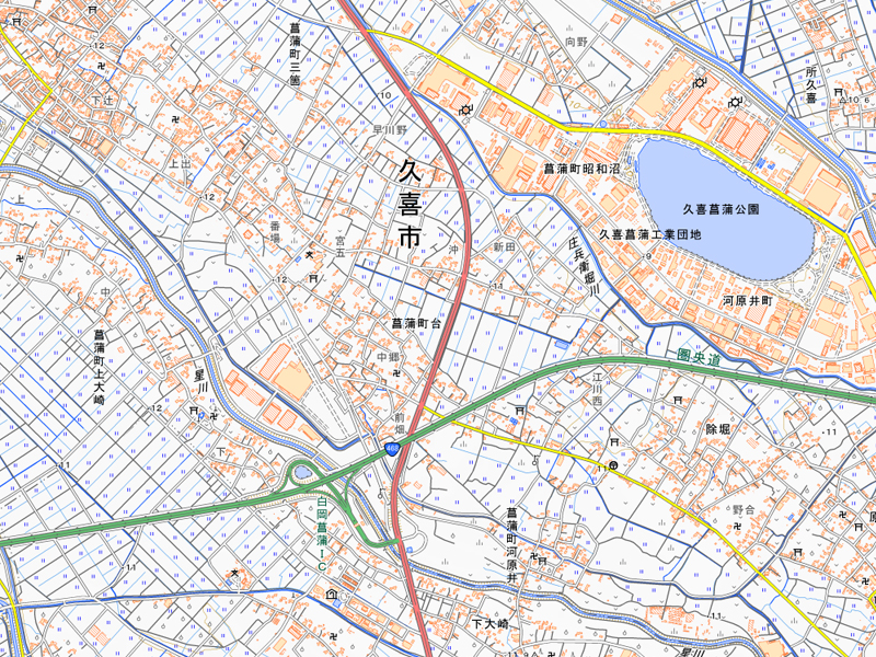 久喜市菖蒲町台周辺の地図（国土地理院HPより）