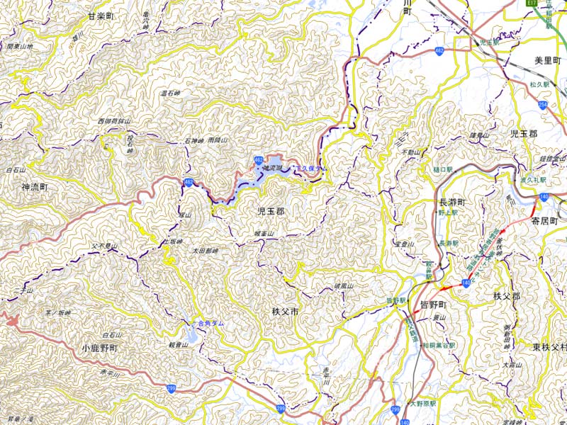 下久保ダム周辺の地図（国土地理院HPより）