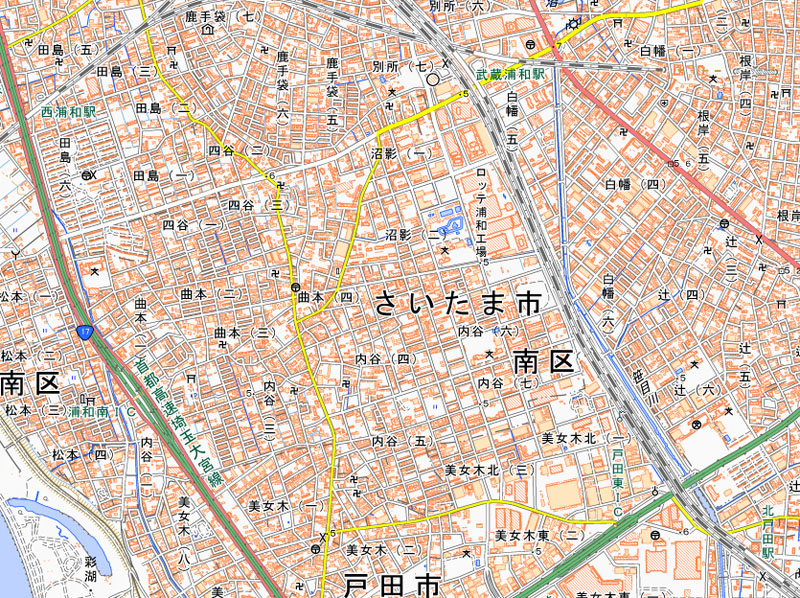 義務教育学校の校舎建設予定地の周辺（国土地理院HPより）