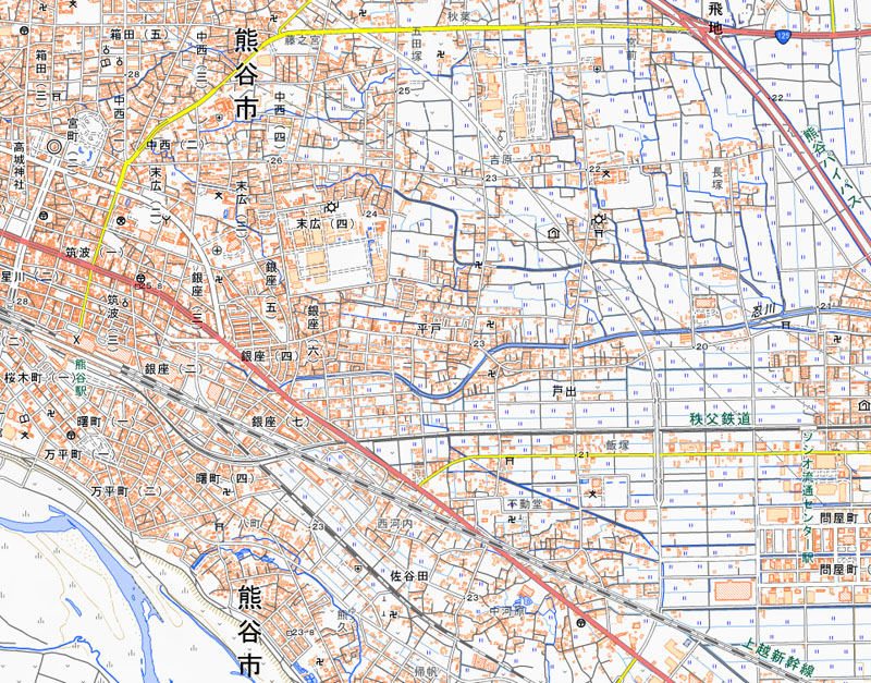 熊谷市平戸の周辺（国土地理院HPより）