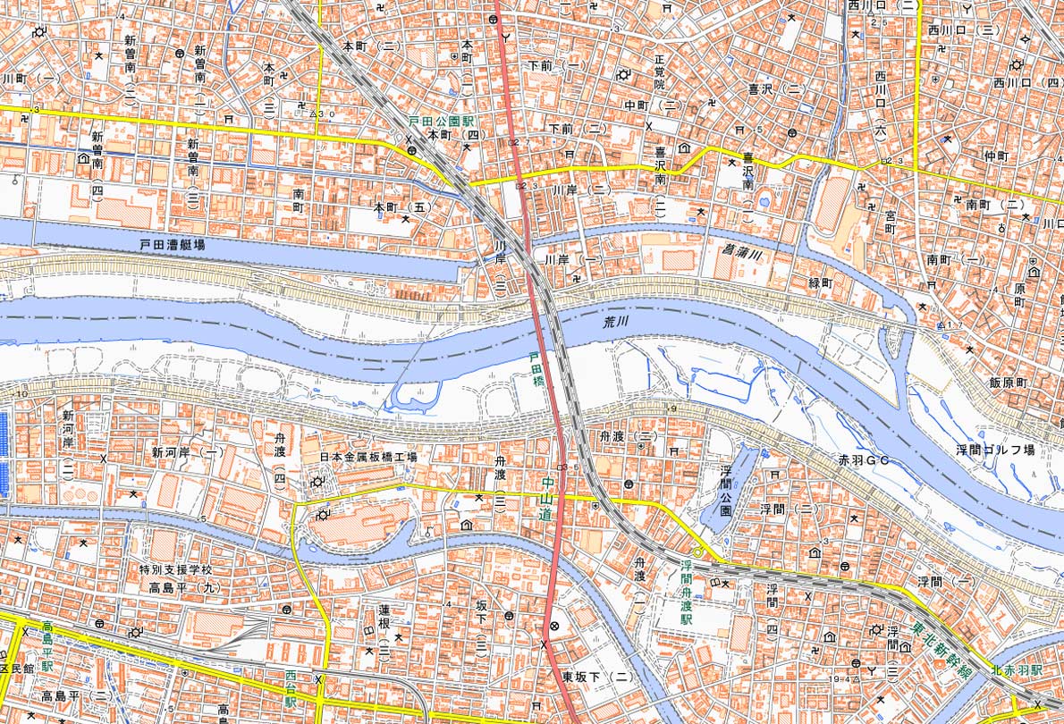 戸田橋周辺の地図（国土地理院HPより）