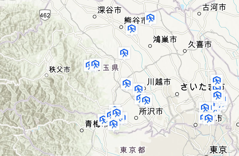 避難所の位置。午前7時7分時点（県出典）