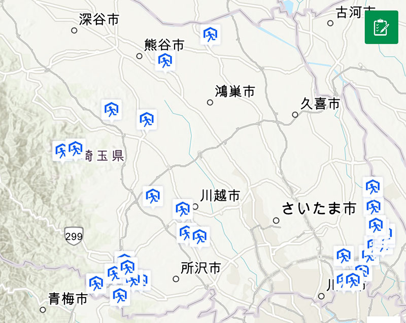 避難所の位置。午前9時時点（県出典）