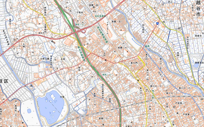 さいたま市緑区大門周辺の地図（国土地理院HPより）