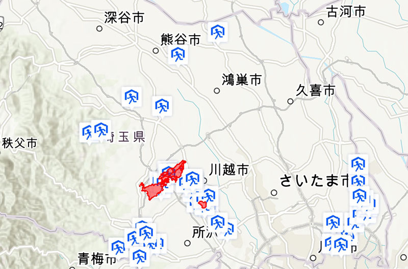 避難所の位置。午前10時7分時点（県出典）