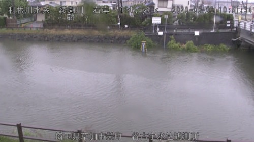 増水した谷古宇水位観測所＝3日、草加市（国交省出典）