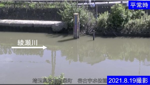 平時の谷古宇水位観測所＝2028年8月19日、草加市（国交省出典）
