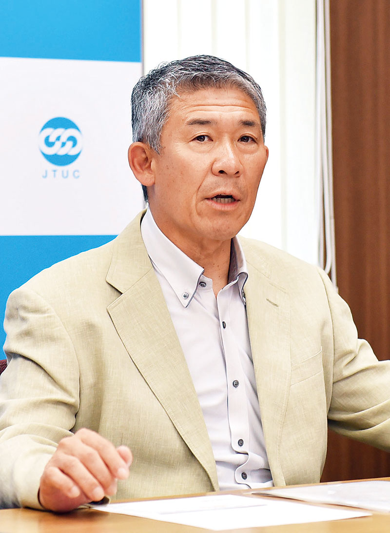 会見した連合埼玉の今井信博会長＝1日午後、さいたま市内