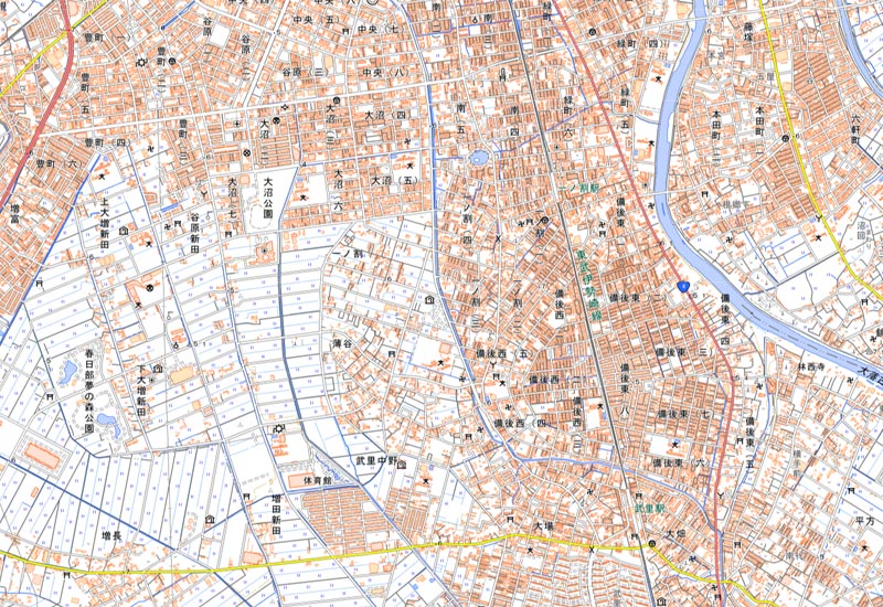 春日部市一ノ割の地図（国土地理院HPより）