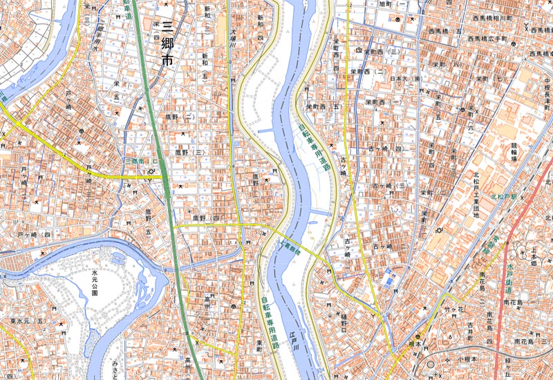 三郷市鷹野周辺の地図（国土地理院HPより）