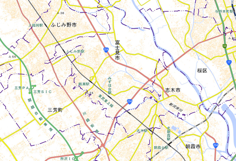 志木―上福岡駅間の周辺（国土地理院HPより）