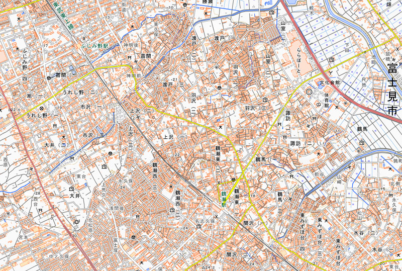 鶴瀬―ふじみ野駅間の周辺（国土地理院HPより）