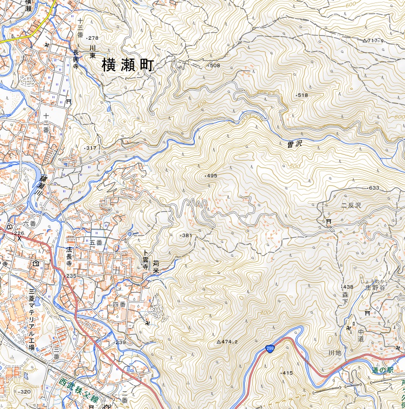 横瀬町横瀬周辺の地図（国土地理院のＨＰ参照）