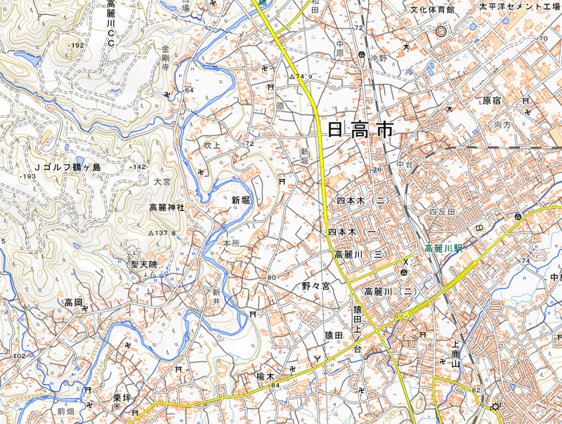 日高市新堀の周辺（国土地理院HPより）