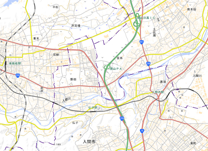 狭山PAの周辺（国土地理院HPより）