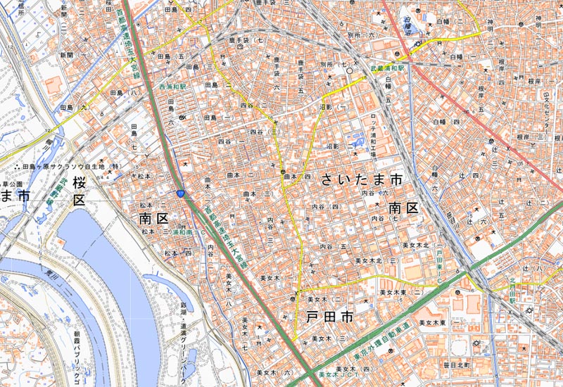さいたま市南区曲本4丁目周辺の地図（国土地理院HPより）