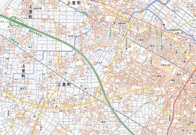 上里町七本木周辺の地図（国土地理院HPより）