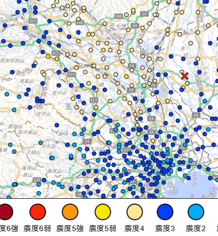 【速報】地震速報茨城県南部を震源とする地震（気象庁HPより）