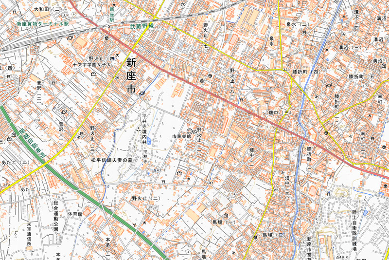 新座市野火止1丁目の周辺（国土地理院HPより）