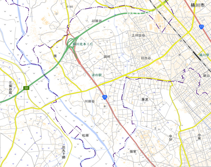 桶川市川田谷の周辺（国土地理院HPより）