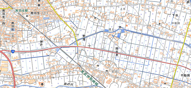 可動式オービスが盗難にあった加須市岡古井周辺（国土地理院HPより）