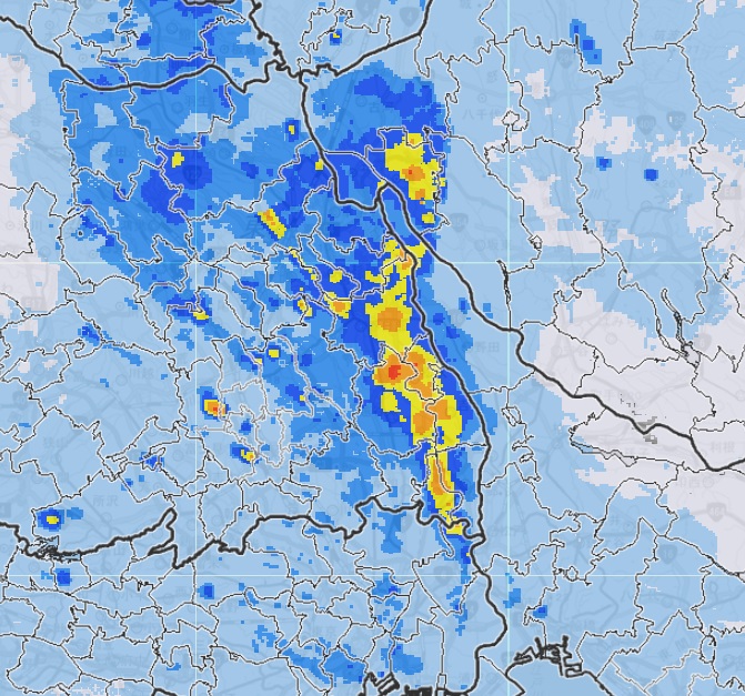 20日午後6時半現在雨雲レーダーの様子（気象庁HP参照）