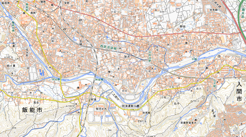 飯能市阿須の周辺（国土地理院HPより）