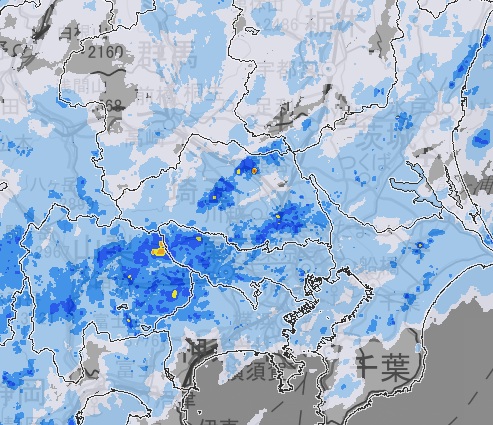 午後7時10分現在の雨雲の様子（気象庁HP参照）