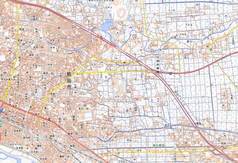 熊谷市上之周辺の地図（国土地理院HPより）