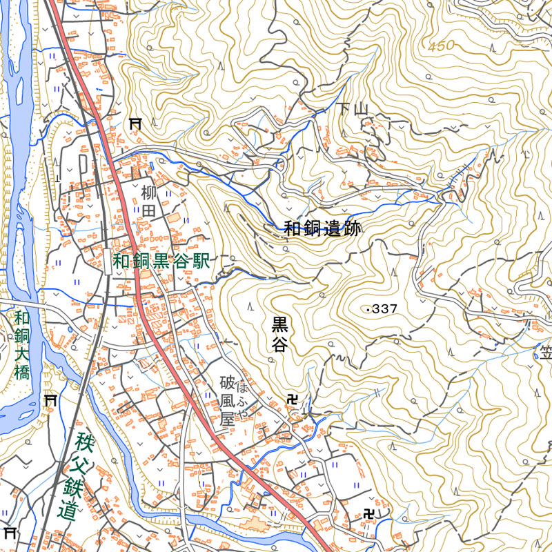 2026クマ出没か秩父和銅遺跡周辺（国土地理院のHP参照）