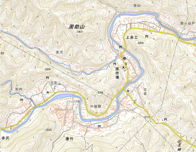 飯能市原市場の周辺（国土地理院HPより）
