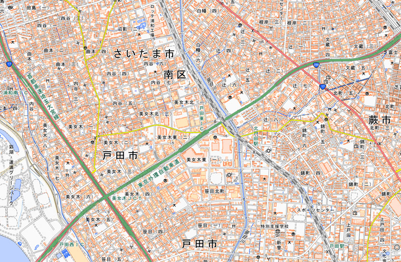 戸田東ICの周辺（国土地理院HPより）