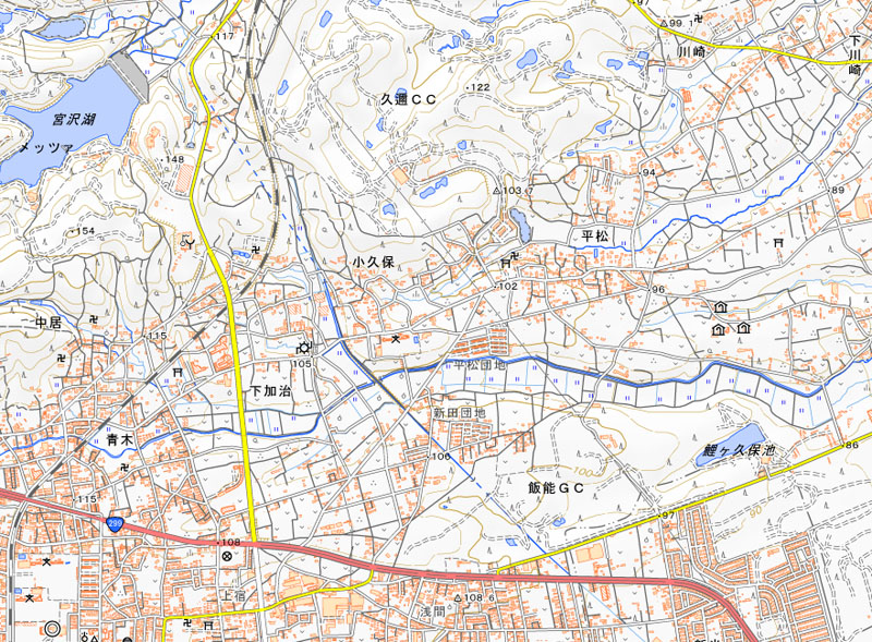 飯能市小久保の周辺（国土地理院HPより）
