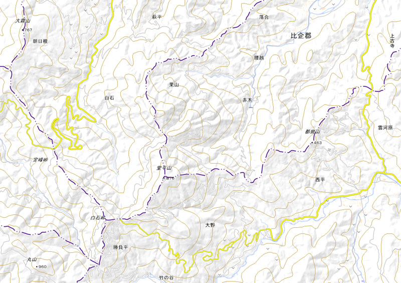小川町腰越、ときがわ町大野の周辺（国土地理院HPより）