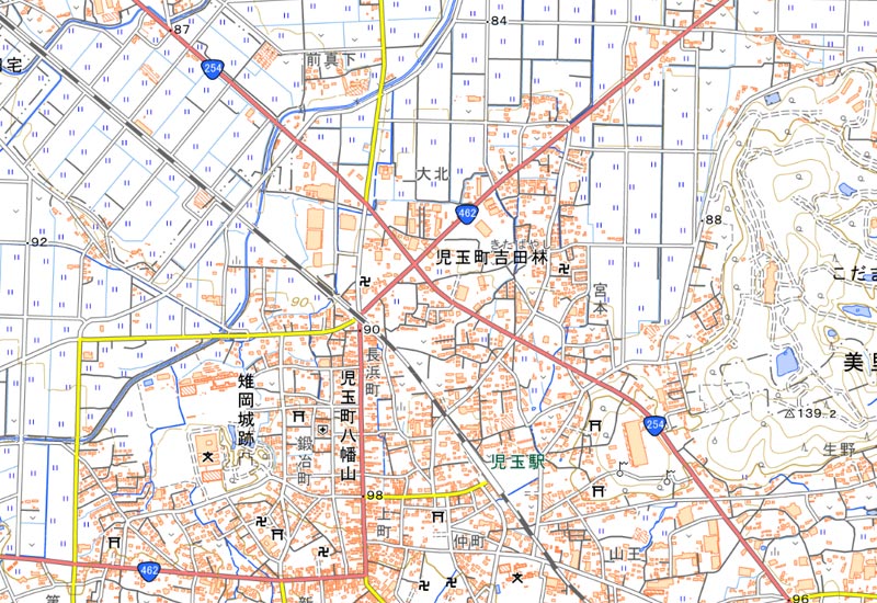 本庄市児玉町吉田林周辺の地図（国土地理院HPより）