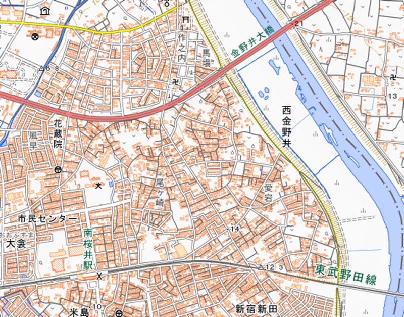 春日部市西金野井周辺（国土理知院のHP参照）