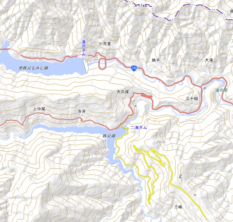 秩父市大滝地域周辺の地図（国土地理院のHP参照）