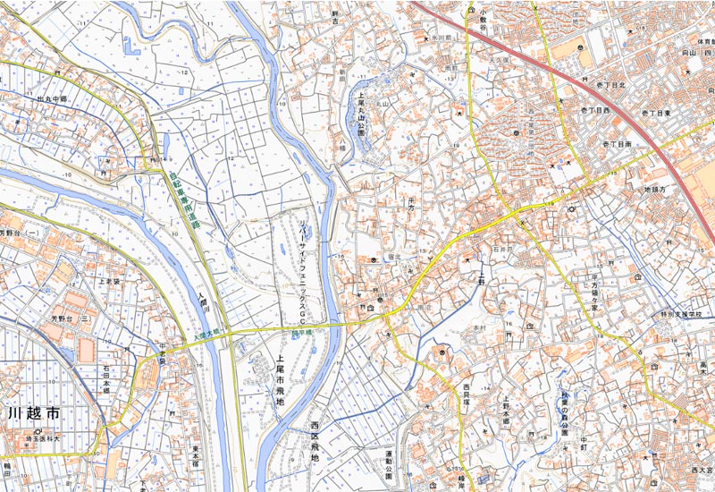上尾市平方周辺の地図（国土地理院HPより）