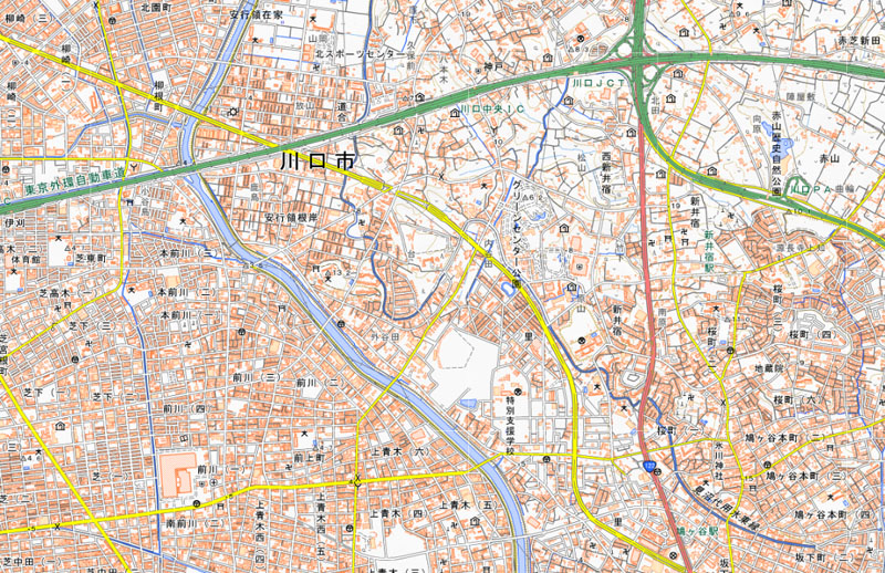 川口市安行領根岸の周辺（国土地理院HPより）