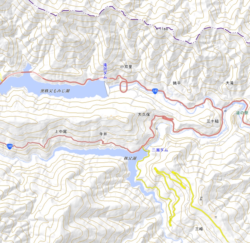 クマ滝沢ダム周辺の地図（国土地理院のHP参照）