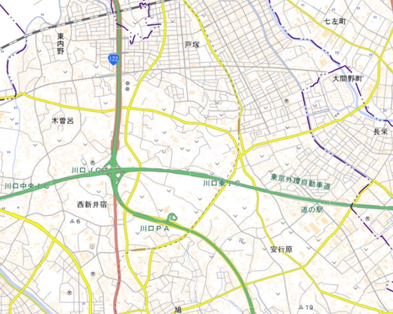 外環道川口ジャンクション周辺の地図