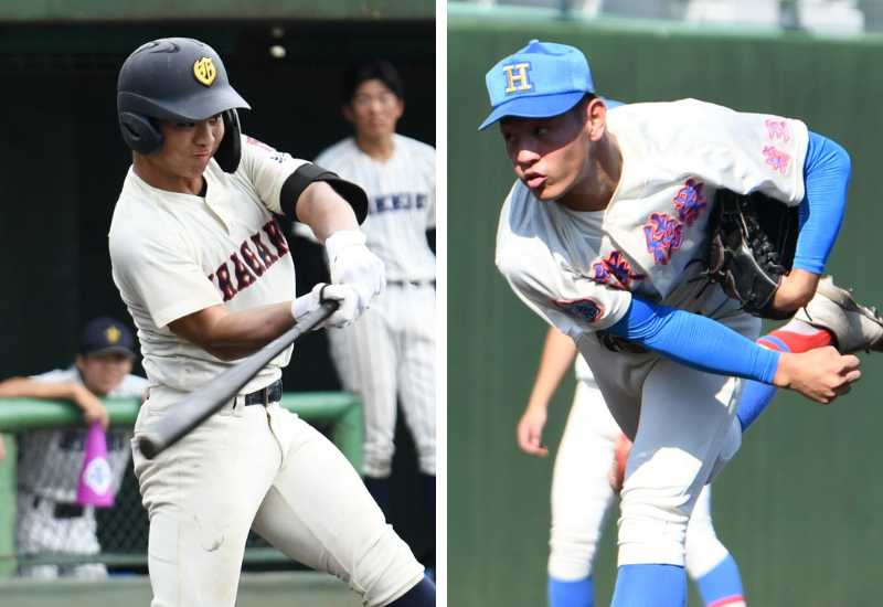 （左）打率5割4分5厘で打線の火付け役となる浦和学院のリードオフマン玉栄（右）2完投を含む4登板計20回で21奪三振を奪った花咲徳栄の絶対的エース黒川